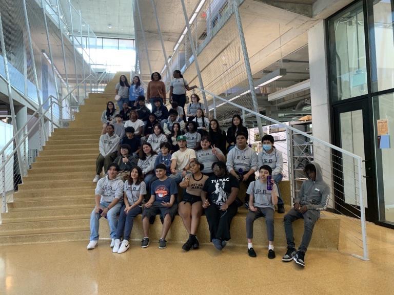 outward bound students sitting at the steps of Prairie View A&M University