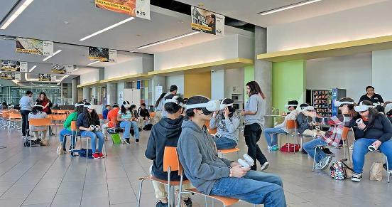 Students using VR headsets